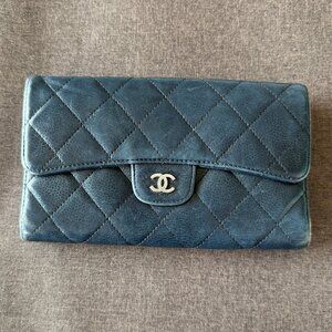 Chanel Navy Blue Quilted Leather Flap Wallet